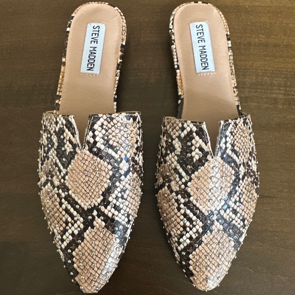 Steve Madden Ally Snakeskin Studded Mules Shoes Slip On Pointed Toe Sz 7 NEW - Picture 1 of 6